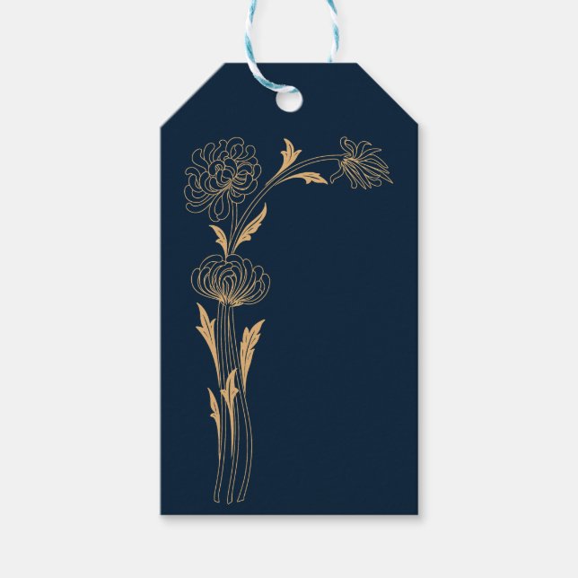 Fina blommor av guld Art Deco Presentetikett (Framsidan)
