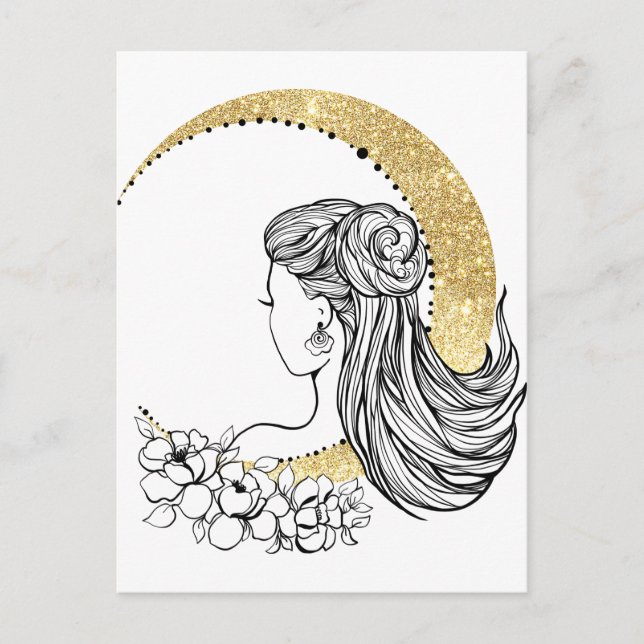 Fina blommor från måne, glitter illustration vykort (Framsida)