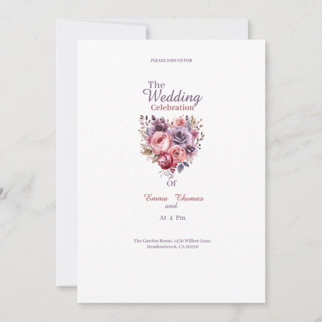 fina blommor hjärta bröllopsinbjudningar inbjudningar (Framsida)