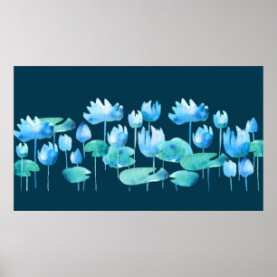Fina blommor i vattenfärgen lotus poster