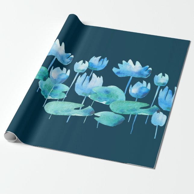 Fina blommor i vattenfärgen lotus presentpapper (Utrullad)