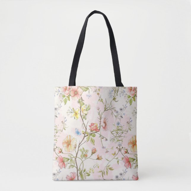 Fina blommor med fjäril i kinesiska stil tygkasse (Framsida)