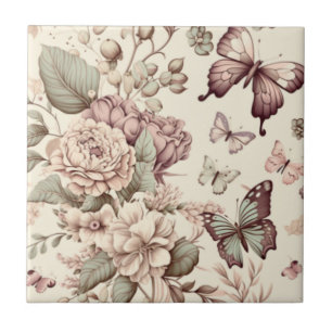 Fina blommor och fjärilar pastel färg kakelplatta