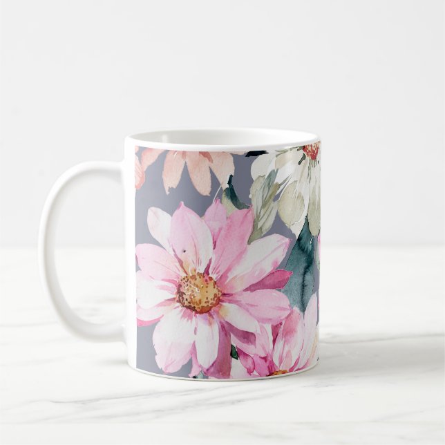 Fina blommor och löv målade, blommor, abbar kaffemugg (Vänster)