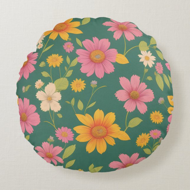 Fina blommor,sommar,vår,blomma arrangemanga rund kudde (Framsidan)