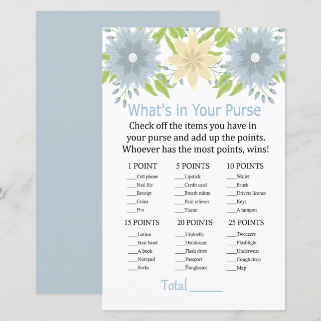 Fina blommor Vad är det i ditt handväska? (Fram/baksida)