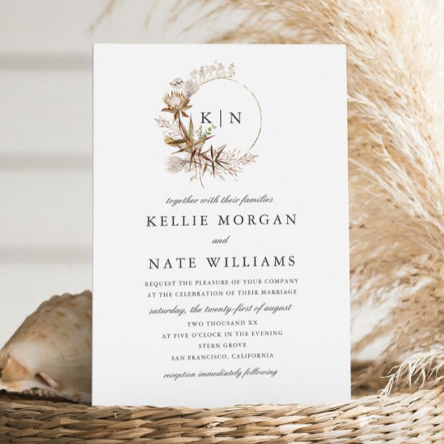 Fina Boho botaniska andedräkten Monogram Bröllop Inbjudningar (Skapare uppladdad)