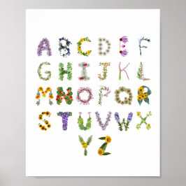 Fina Botaniska blommor Alphabet Baby Nursery Poster