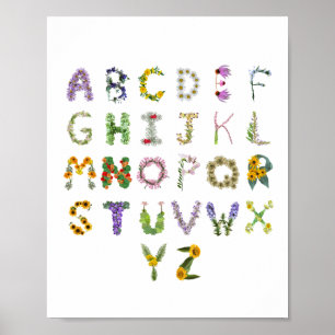 Fina Botaniska blommor Alphabet Baby Nursery Poster