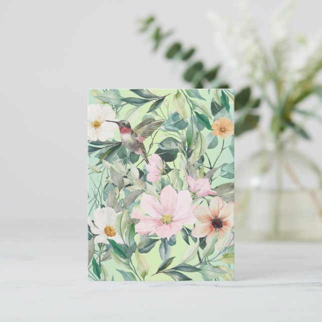 Fina botaniska Wildblommor och Hummingbird Vykort (Stående Fram)