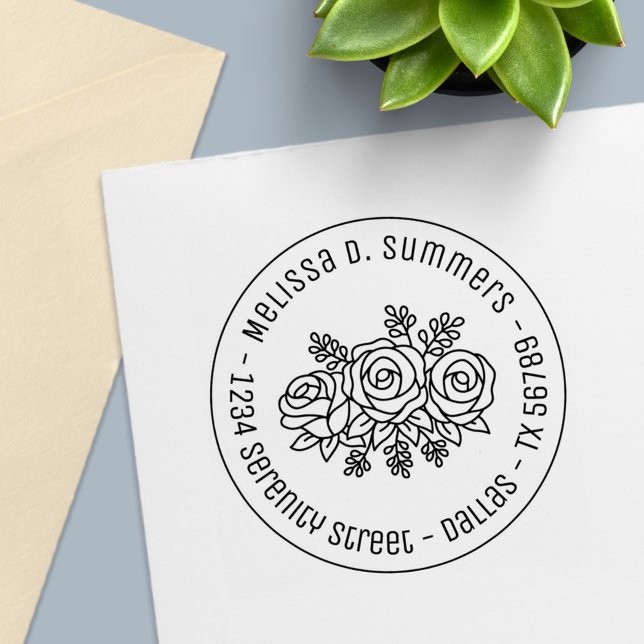 Fina Bouquet-floden Ro Flowers Round Adress 3 Självfärgande Stämpel (Skapare uppladdad)