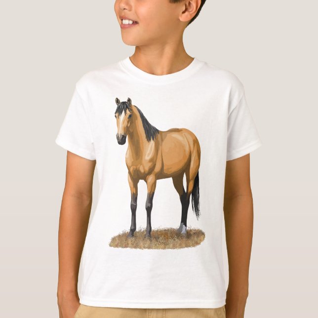 Fina Buckskin Dun Quarter Horse Stallion Hors T Shirt (Framsida)