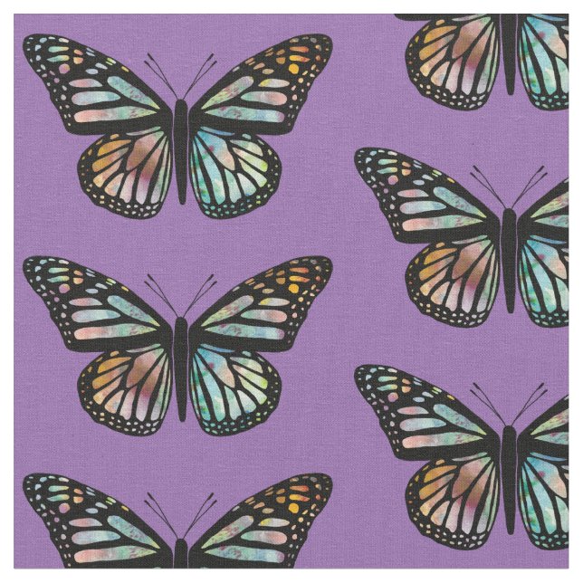 Fina Butterflies Mönster Monarch Watercolor Tyg (Närbild)