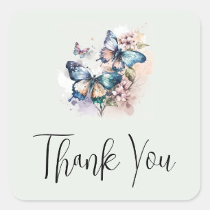 Fina Butterflies och Flowers Tack Fyrkantigt Klistermärke