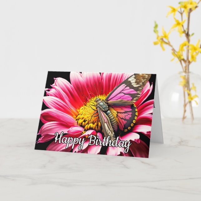 Fina Butterfly Grattis på födelsedagen Kort (Gul blomma)