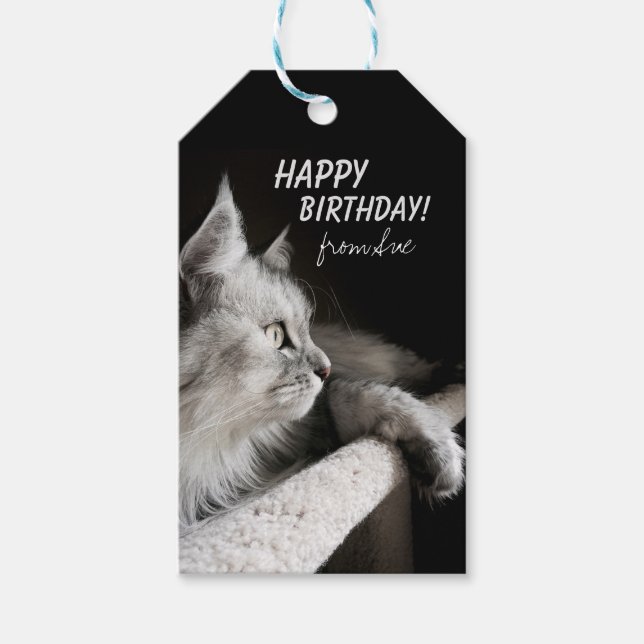 Fina Cat-Thated Birthday Anpassningsbar Gift-Märkr Presentetikett (Framsidan)