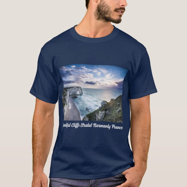 Fina Cliffs Etratat Normany Frankrike T Shirt (Framsida)
