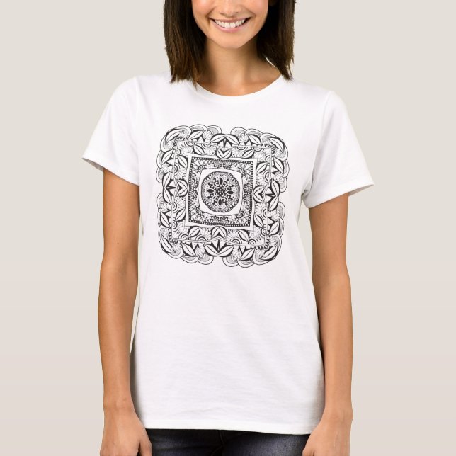 Fina dekorativa kvadratens doodle t shirt (Framsida)