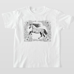 Fina, detaljerat, häst- och blommor Måla a T Shirt