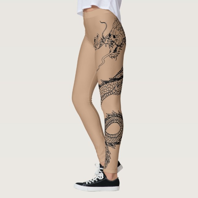Fina Dragon Tattoo in Skin Färg Background Leggings (Vänster)
