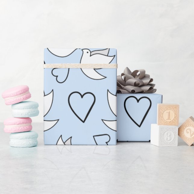 Fina duvor för Bröllopsfest Light Blue Sömless Presentpapper (Baby Shower)