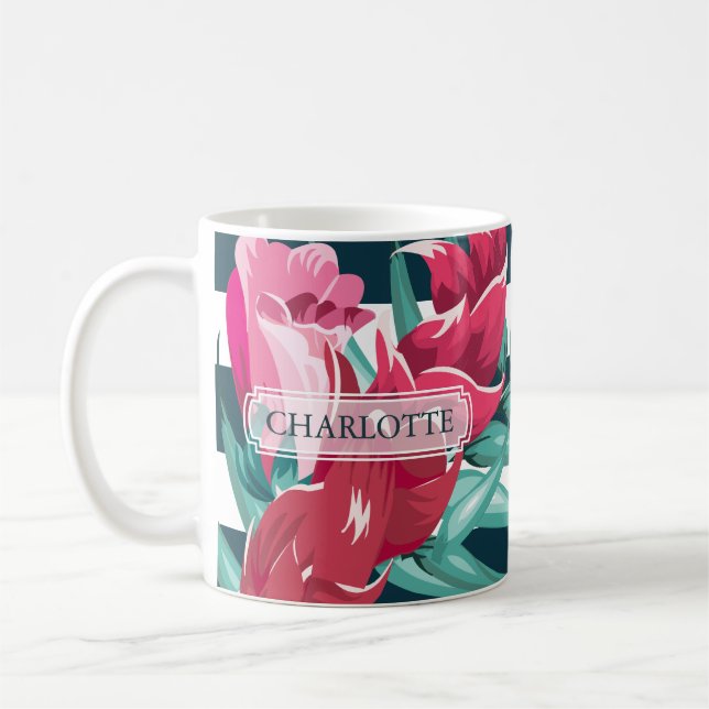 Fina Exotic stripe Flowers Monogram Kaffemugg (Vänster)