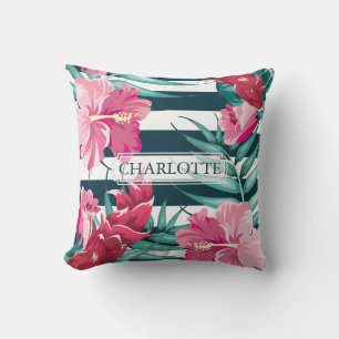 Fina Exotic stripe Flowers Monogram Kudde