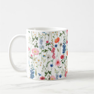 Fina, färglösa blommor, sömlös mönster kaffemugg