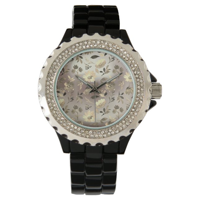 Fina Flowers Mönster med Pearl Background Armbandsur (Framsida)