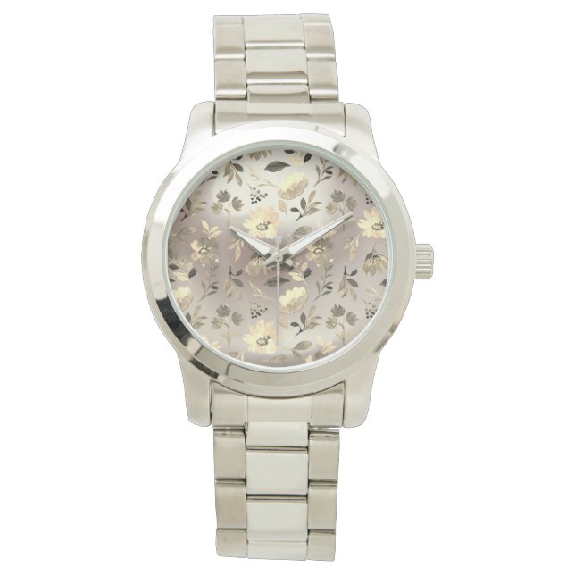 Fina Flowers Mönster med Pearl Background Armbandsur (Framsida)