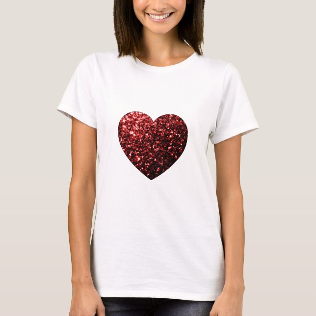 Fina Glamor Red Glitter sparkles Heart Tee (Framsida)