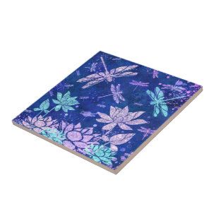 Fina Glitter Flowers Dragonflies Ceramic Tile Kakelplatta