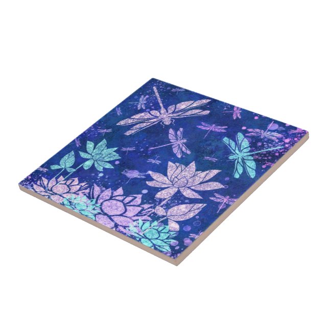 Fina Glitter Flowers Dragonflies Ceramic Tile Kakelplatta (Sidan)