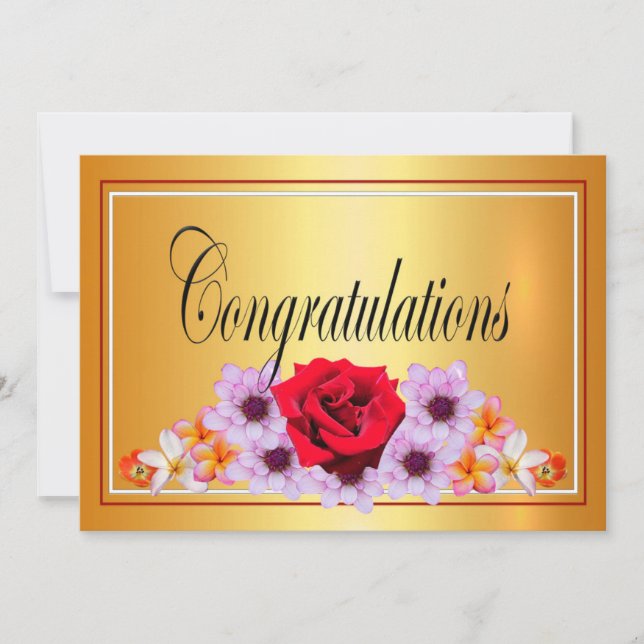 Fina guld blommigt-grattisar inbjudningar (Framsida)