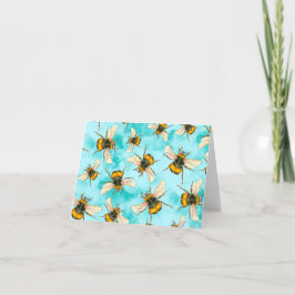 Fina Hand plockade Bumblebees på Aqua Clouds Tack Kort