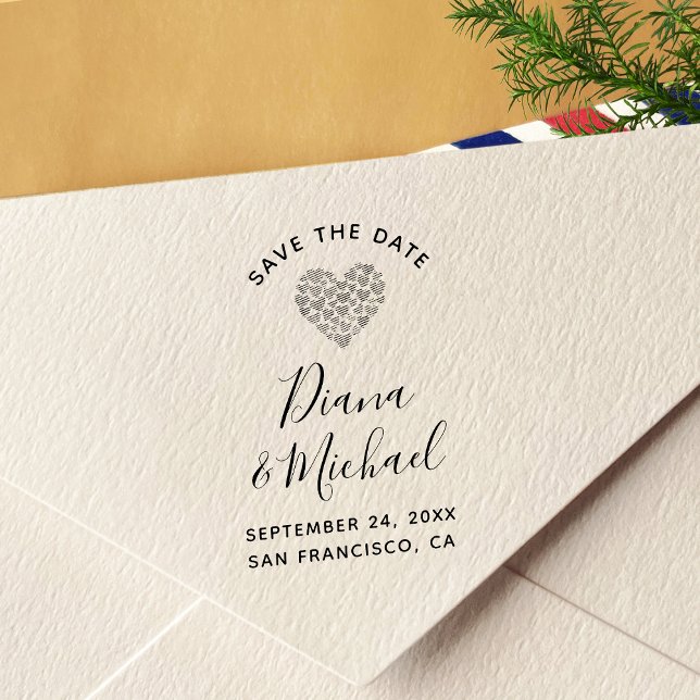 Fina Hjärter SPARAR DATE Calligraphy Självfärgande Stämpel (Skapare uppladdad)