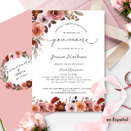 Fina Invitación Con Flores En Rosa De Quinceañera Inbjudningar