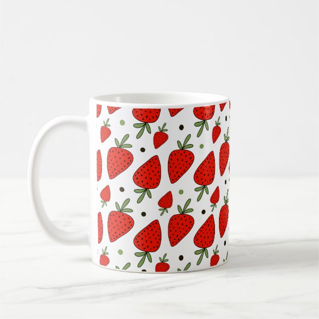 Fina jordgubbar, sömlösa mönster kaffemugg (Vänster)