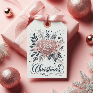 Fina Juletiketter, gnistrans rosa Presentetikett