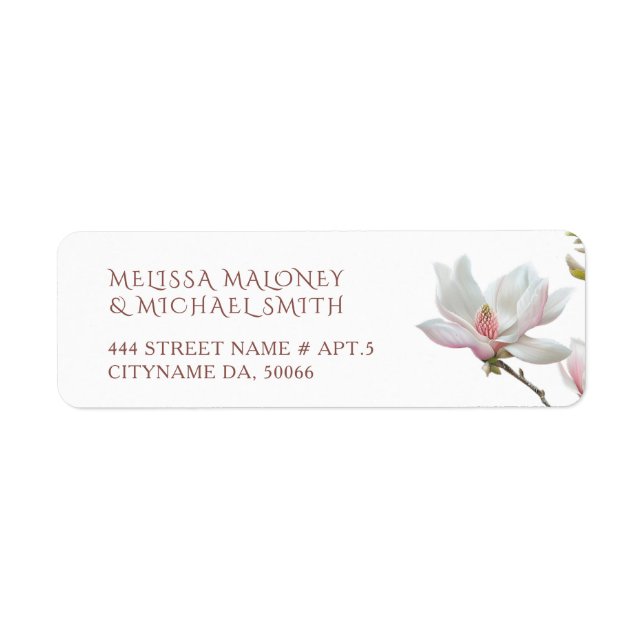 Fina konst magnoliablommor |  Bröllop Returadress Etikett (Framsidan)