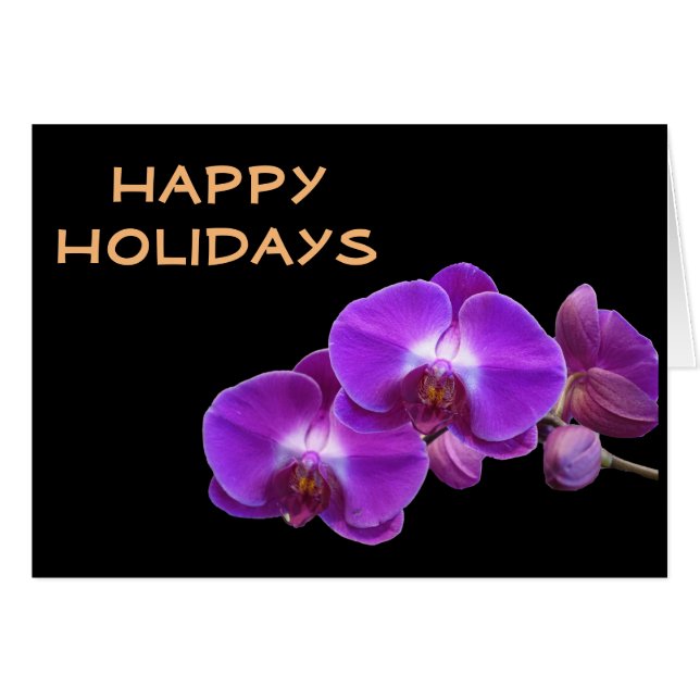 Fina lila orchid-blommor glad helg hälsningskort (Framsidan Horizontal)