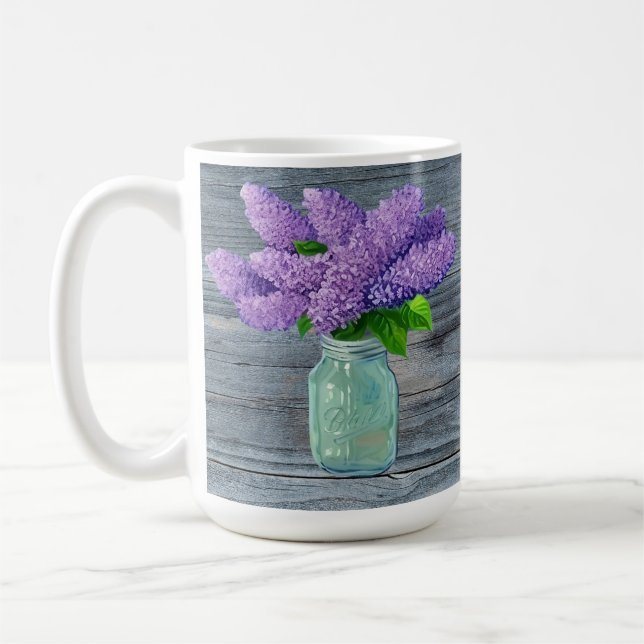 Fina Lilacs i Rustic Mason Burk Kaffemugg (Vänster)