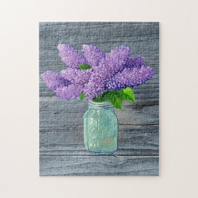 Fina Lilacs i Rustic Mason Burk Pussel (Vertikal)