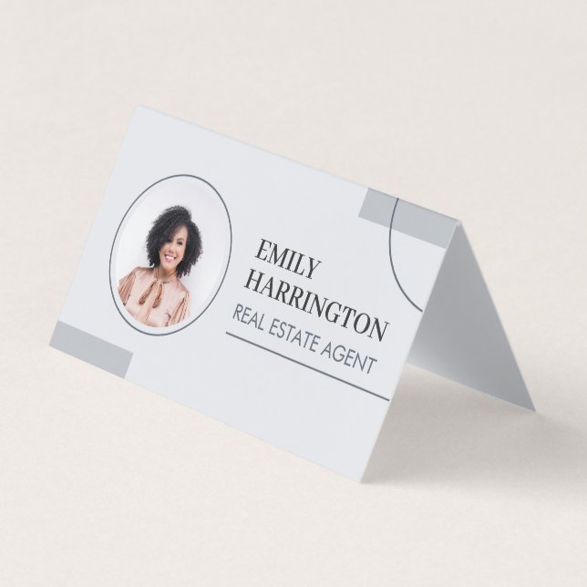 Fina linjer Foto QR-kod Fastighetsmäklare Grå Visitkort (Framsida)