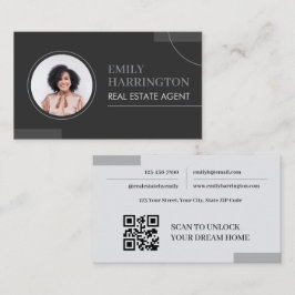Fina Linjer Foto QR-kod Fastighetsmäklare Neutral Visitkort
