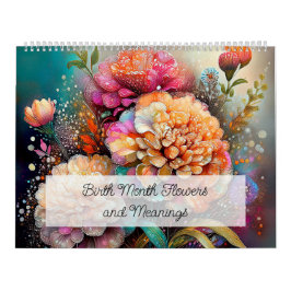 Fina målade blommor från födelsemånaden kalender