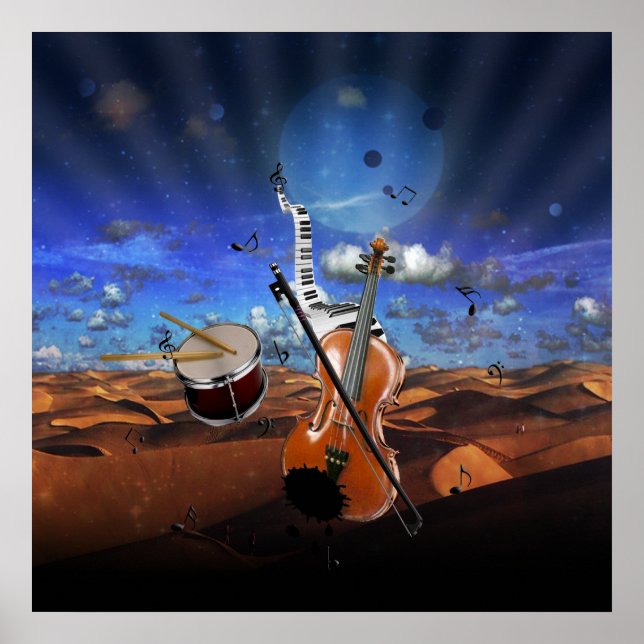 Fina musik noter violin splater piano-trummor poster (Framsidan)