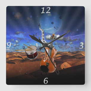 Fina musik noter violin splatter piano-trummor fyrkantig klocka