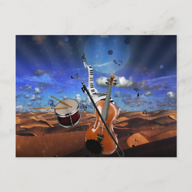 Fina musik noter violin splatter piano-trummor vykort (Framsida)