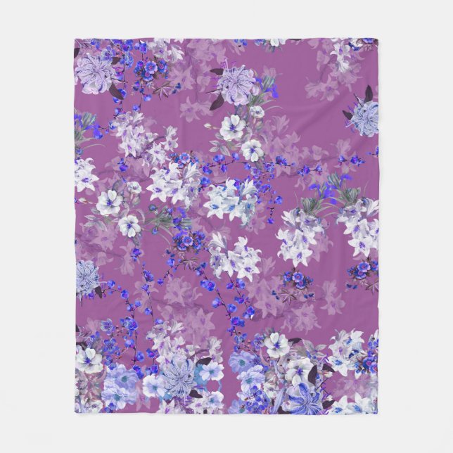 Fina oljefärgade blommor och Grenar Tiny Fl Fleecefilt (Framsidan)